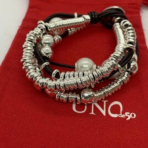UNO de 50 Bracelet Multivitamins Bracelet Wihte Peal Brown Leather Bracelet